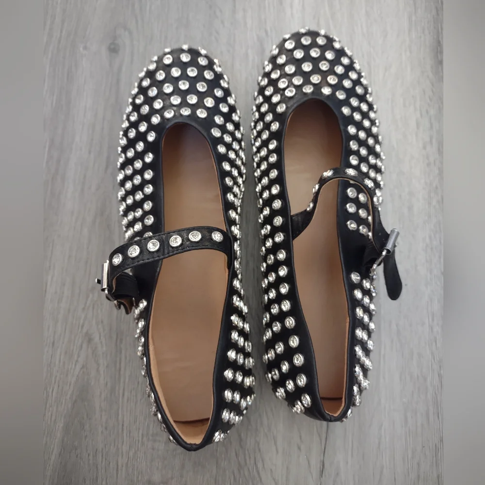 Edgy Black Studded Ballet Flats Mary Jane